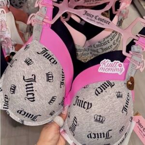 Juicy Couture Gray & Pink Logo Push-Up Bra